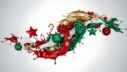 Christmas Ornaments with Artistic Paint Splashes and Gold Stars on Soft Gradient Background