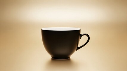 Black porcelain cup on a warm champagne background, minimalist luxury tableware
