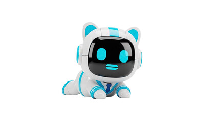 3D Cute Cat Robot Wearing a Suit on transparent background