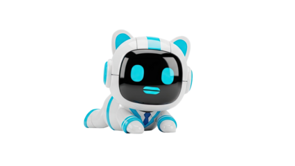 3D Cute Cat Robot Wearing a Suit on transparent background