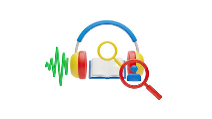 3D illustration of audio search and information discovery concept on transparent background
