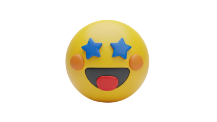 3D Excited emoji with star eyes and open mouth on transparent background