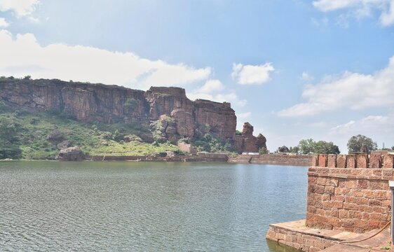 View of the Badami cave temples in Karnataka