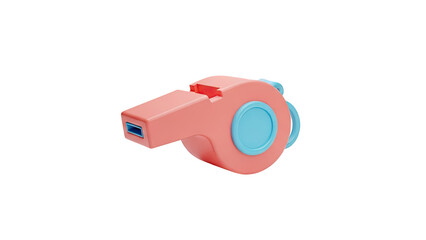 3D render of a modern coral and blue whistle on transparent background