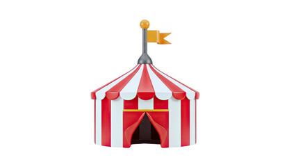 3D Rendering of a Red and White Circus Tent with Flag on transparent background