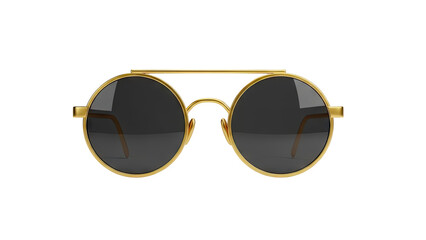3D Round Gold Frame Sunglasses with Dark Lenses on transparent background