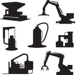 Collection of industrial machinery and equipment silhouettes