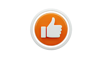 3D Thumbs Up Icon with Orange Circle and White Border on transparent background
