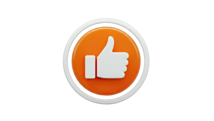 3D Thumbs Up Icon with Orange Circle and White Border on transparent background