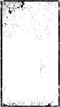 Marco de textura grunge en blanco y negro con efecto de pel&iacute;cula antigua, suciedad y ara&ntilde;azos. Fondo vertical abstracto con borde de estilo grunge, textura desgastada y ruido visual.