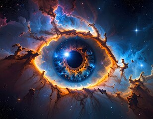 Cosmic eye, nebula forming iris, gaze into the starry abyss