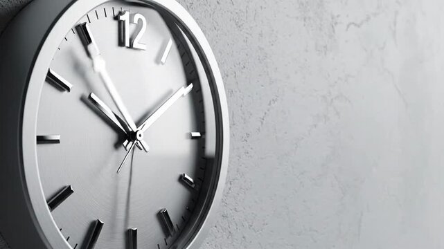 Silver clock on gray wall