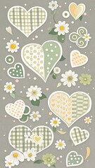 Soft pastel heart and daisy floral pattern with hand painted texture, gentle spring mood, perfect for nursery decor, stationery, and romantic backgrounds