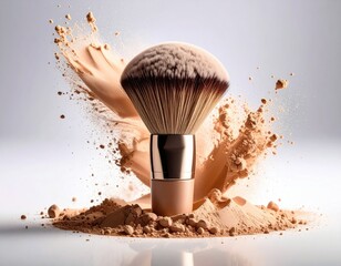 A makeup brush explodes powder, creating an artistic display