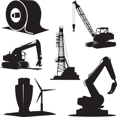 Collection of heavy industrial machinery and equipment silhouettes © silhouette design