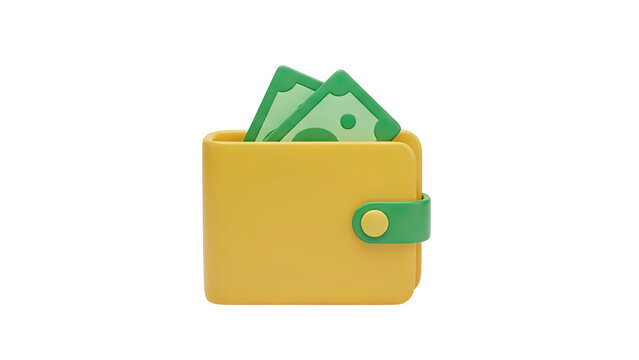 Yellow wallet with green money on transparent background