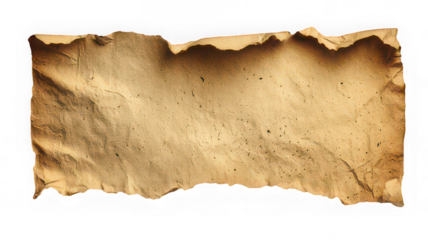 Old paper vintage texture torn edge rectangular shape isolated background rough surface brown color grunge style blank space aged material horizontal layout weathered look