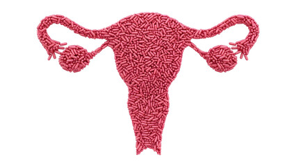 3D illustration of a female reproductive system uterus with fallopian tubes and ovaries in pink color, medical concept perfect for healthcare and anatomy education