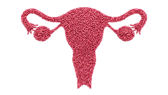 3D illustration of a female reproductive system uterus with fallopian tubes and ovaries in pink color, medical concept perfect for healthcare and anatomy education