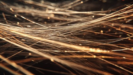 Abstract golden light trails on dark background for design projects