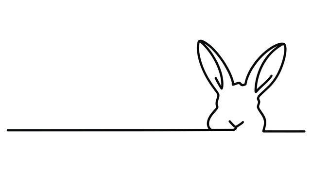 Minimalist single line drawing of a rabbit head and partial body