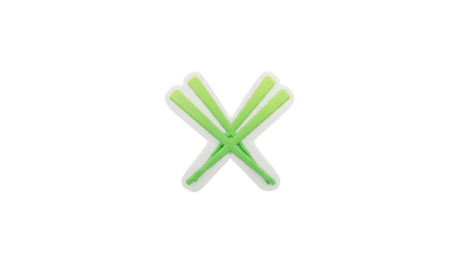 Three green chopsticks crossed in an X shape transparent background