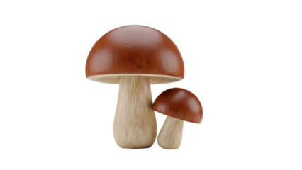 Two stylized brown mushrooms on transparent background