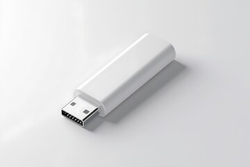 Simple white USB flash drive with rectangular form shown on a white background