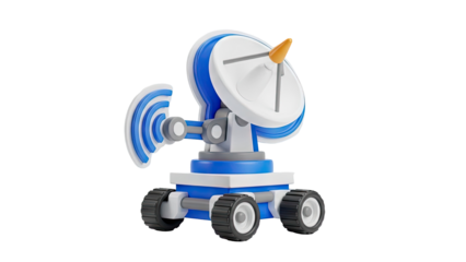Cartoon radar dish with wheels and wifi signal on transparent background