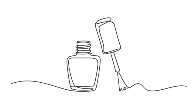 Minimalist line art illustration of a nail polish bottle and brush