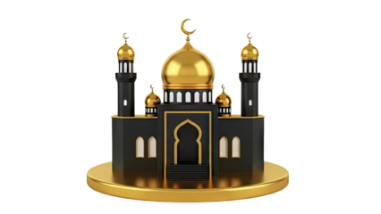 Golden Dome Mosque with Crescent Moon on transparent background