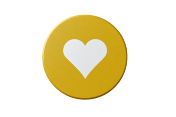 Yellow circle with white heart symbol on black background love, Isolated On White Background, Png Transparent