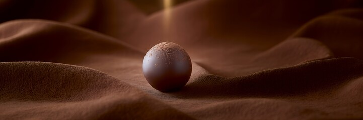 A single, polished egg-shaped object resting on a rippling, rich brown fabric surface
