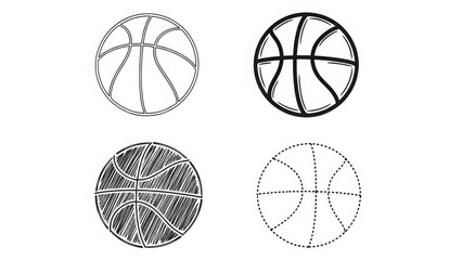 A set of four different basketball illustrations in black and white