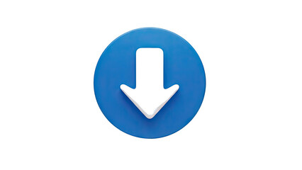 Blue circular download icon with a white arrow pointing down on transparent background