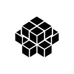 Abstract geometric cube structure in black and white isolated on white