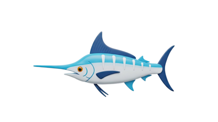 Cartoon Marlin Fish Illustration on transparent background