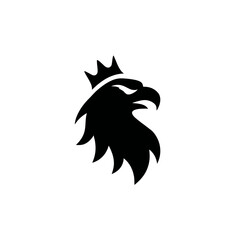 Black eagle silhouette with crown on white background symbol design