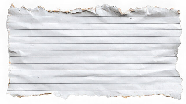 Torn paper lined sheet isolated blank horizontal textured white rough edge note empty stationery background create rustic and nostalgic feeling