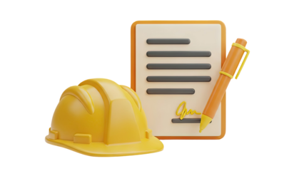 Construction Contract and Hard Hat on transparent background