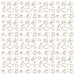 Obraz premium Cute Kawaii Hand Drawn Doodle Seamless Pattern with Dolphin and Teddy Bear Icons