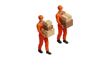 3D Delivery Person Holding Stack of Cardboard Boxes