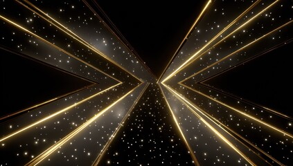 Abstract golden lines with stardust on a black background perfect for design
