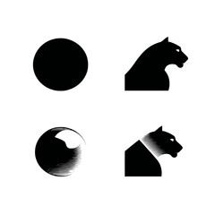 Black panther silhouette design elements with spheres for graphic illustration