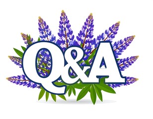 Floral Q&A design with purple flowers and green foliage