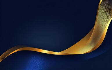 Abstract golden ribbon design on dark blue background with copy space
