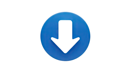Blue down arrow inside a circle icon on transparent background