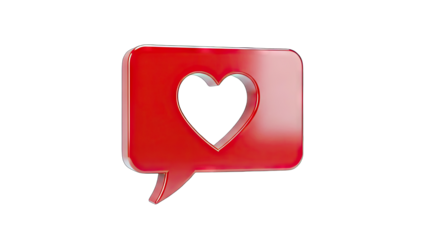 3D Red Speech Bubble with Heart Icon on transparent background