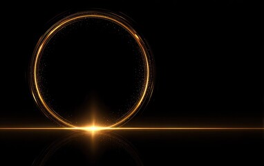 Abstract golden ring light effect on dark background digital art concept