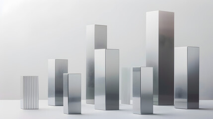 Modern metallic bar chart in sleek silver tones on white background